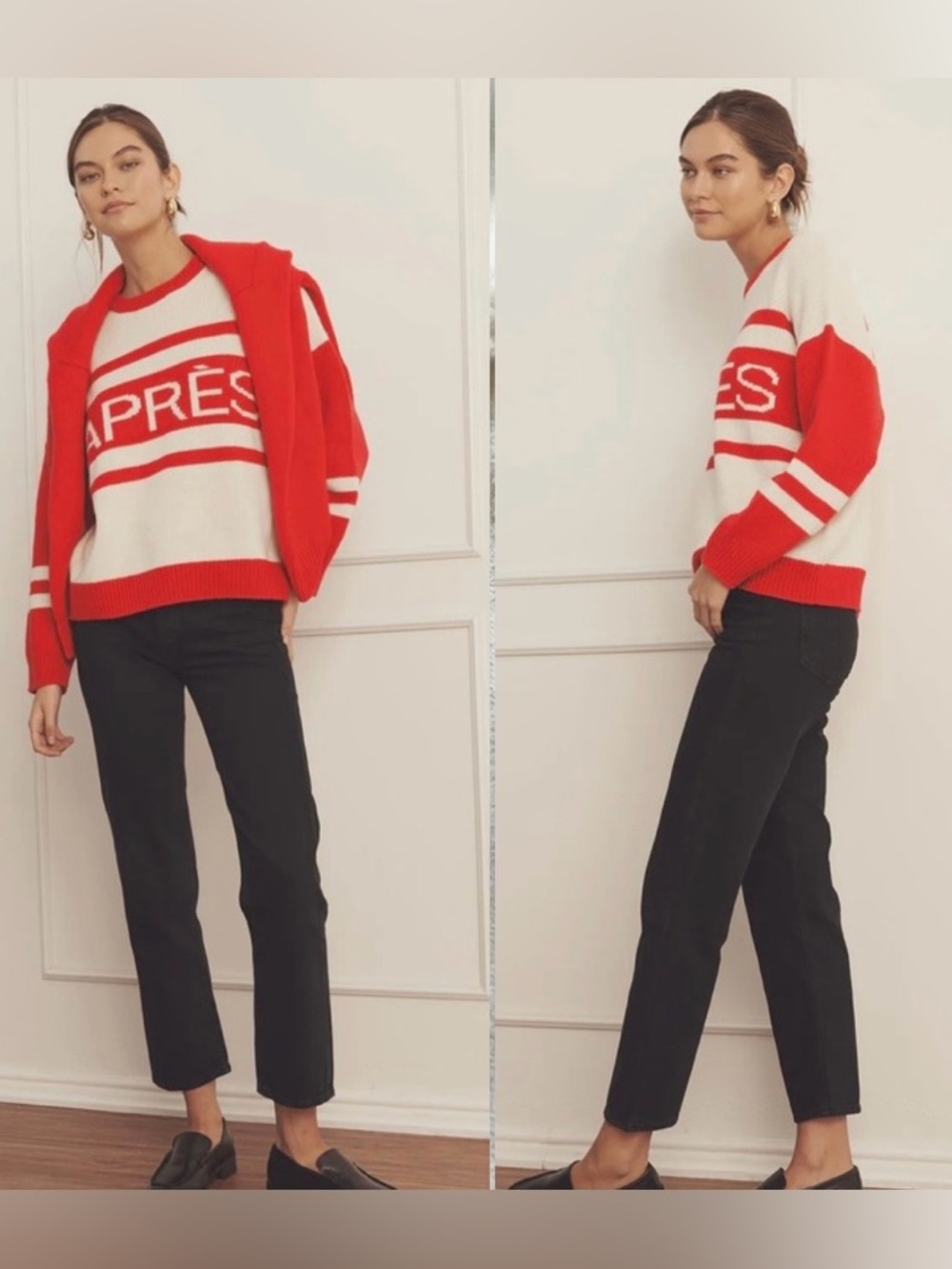 NAADAM Red and Cream 'APRÈS' Crewneck Sweater - Picture 5 of 16